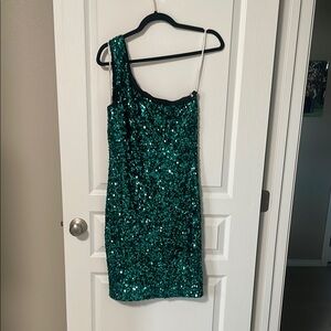 Green Sequin One-Shoulder Dress
